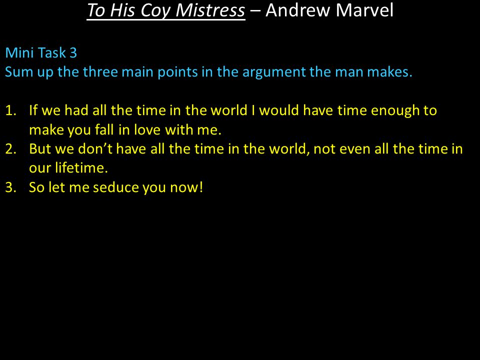 Marvel to his mistress carpe diem essay